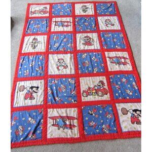 Vintage Super Mario Nintendo Large Blanket - Quilt - Homemade 60" x 88" - Used
